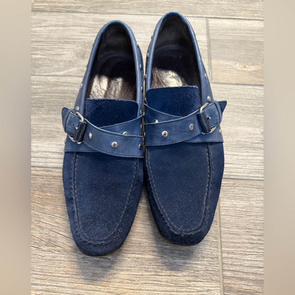 Donald J. Pliner Suede Buckle Stud Loafer Slip On